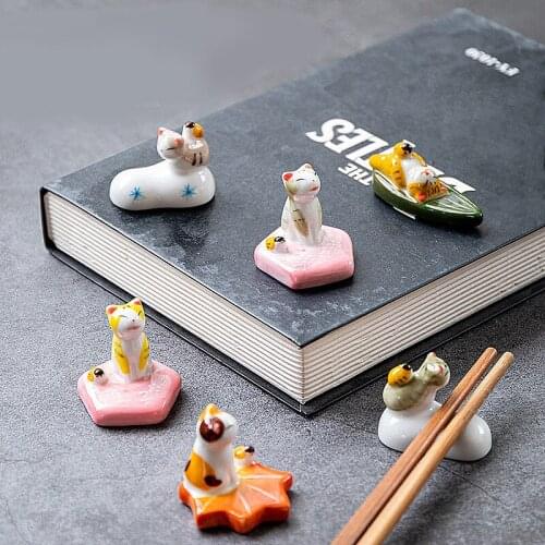 Funny Chopstick Rack Ceramic Cat Multifunctional Chopstick Rack Ornaments Incense Holder Incense Stick DIY Home Decoration 1 Pcs