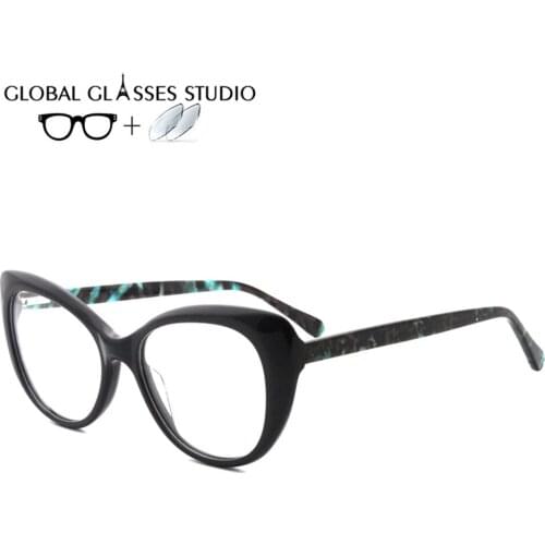 Ladies Black Acetate Frame Glasses Prescription Lenses RD696-C4