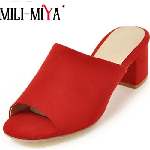 MILI-MIYA Hot Sale Women Casual Thick Heels Sandals Summer Leisure Open Toe Fashion Black Pink Shoes Ladies Plus Size 34-43