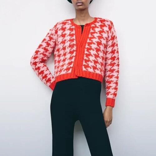 BM UR HM ZA Womens 2021 early autumn new fashion all-match round neck long-sleeved retro casual cardigan sweater jacket