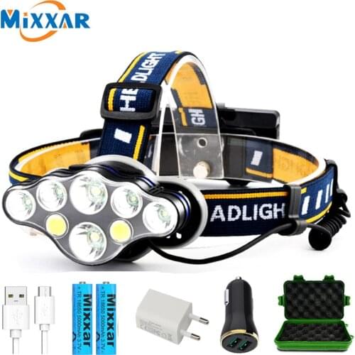 ZK20 LED Headlamp T6 COB 8 Modes Rechargeable Headlight Lamps High lumen Flashlight Zoomable Waterproof for Camping Fishing