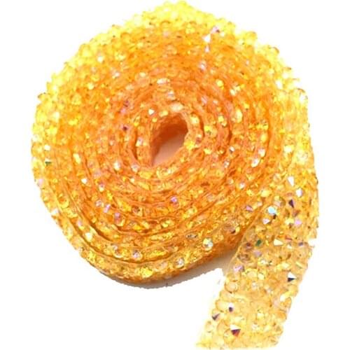 1Yard/Roll 1.5Cm Yellow AB Hot Fix Rhinestone Tape Resin Sewing Trim Crystal Ribbon DIY Bag Hat Clothing