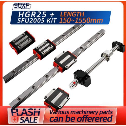 2 set HGR25 HGR25 Linear Guide Rail & 4 HGH20CA HGW20CC slides +SFU2005 Ball screw & BF15/BK15 +Stepper Coupling for CNC