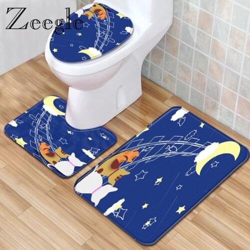 Zeegle 3Pcs Bath Mat Set Bathroom Mat Carpet Funny Cartoon Carpet Living Room Decoration Rug Water Absorbent Toilet Soft Mat