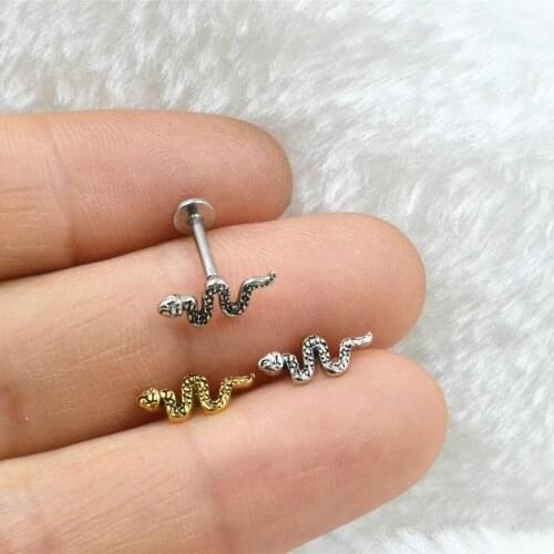 50pcs/Lot Body Jewelry 16GX6/8MM Snake Surgical Steel Lip Bar piercing Labret ring Ear Helix Cartilage Stud New Hot