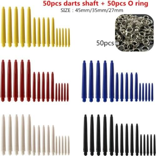 Y1UC Dart Accessory 50pcs Nylon Dart Shafts Replacement and 50pcs O Rings Hold the Flight Random Color
