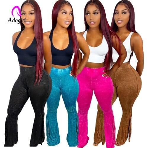 Sweatpants Women Tassel Flare Pant High Waist Biker Trousers Sportwear Skinny Joggers Bell Bottom Pants Ladies Solid Leggings