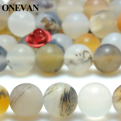 ONEVAN Natural Grey Plants Agate Matte Beads Smooth Round Stone Bracelet Necklace Jewelry Making Diy Accessories Gift Design