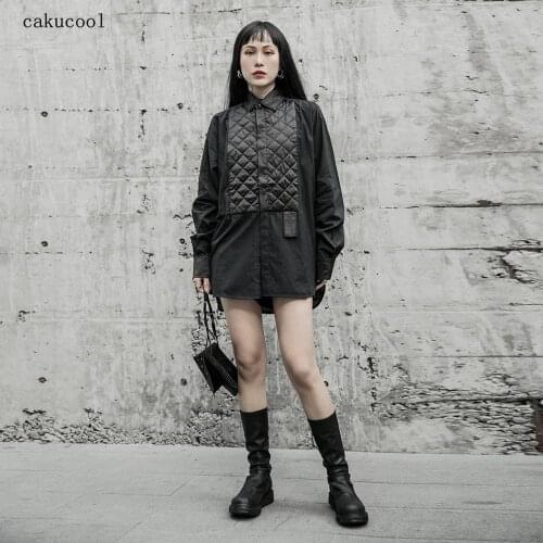 Cakucool 2020 spring dark black thin cotton loose mid-length personality simple long-sleeved casual shirt