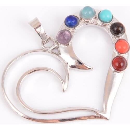 Chakras Natural Stone Pendant Angel Wings cho ku rei Health Amulet Fashion 7 Reiki Yoga Jewelry Necklace Pendants Gift D459