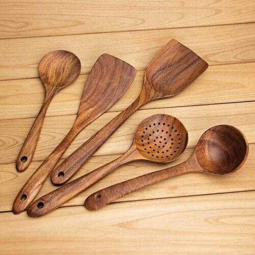 Wooden Spoons, Wooden Spoons for Cooking, 5-Piece Reusable Wood Kitchen Utensils Set Tools for Cooking Nonstick Cookware