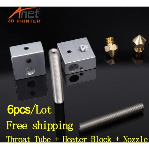Anet 3D Printer Parts Hotend 2pcs 0.4mm Brass Nozzle + 2pcs Heater Block + 2pcs 30mm/40mm Thorat tube For A8 3D Printer Extruder