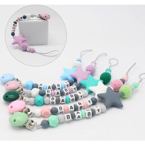 Baby Silicone Pacifier Clips Safe DIY Colorful Pacifier Chain for Baby Teething Soother Chew Toys Soft Dummy Nipple Clip Holder