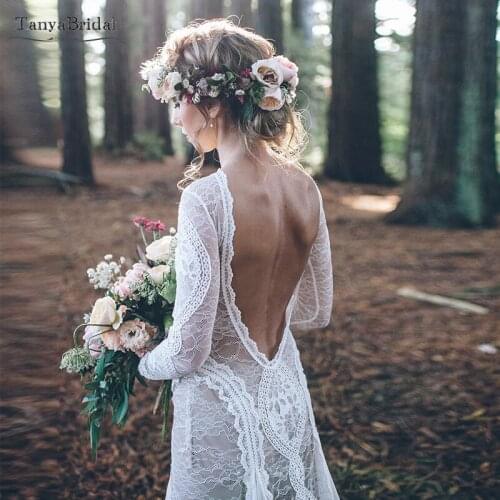 Exclusive Luxury Laces Wedding Dresses Bohemian Dreamy Romantic Bridal Gowns Mermaid Long sleeve Vestido De Noivas DW119