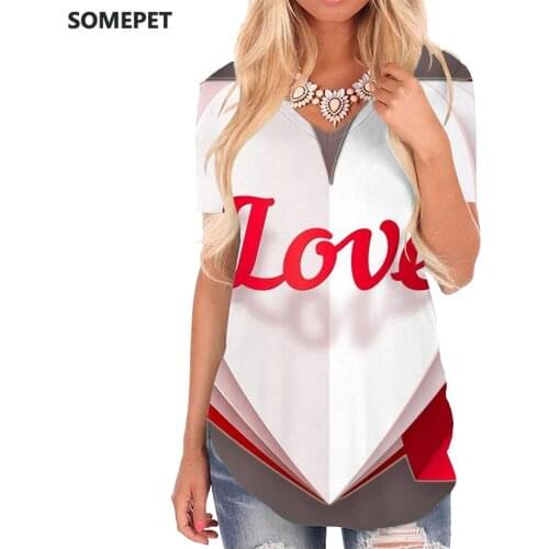 SOMEPET Love T Shirt Women Pattern V-neck Tshirt Creativity Shirt Print Art T-shirts 3d Womens Clothing Fashion Cool Plus Size