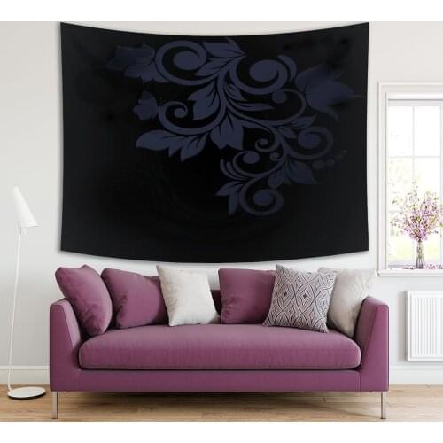 Tapestry Floral Pattern Classic Decorating Vintage Architectural Element Monochromic Artwork Black Gray
