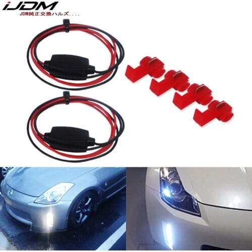 IJDM (2) Universal LED DRL Light Night Time Always On Enable Wiring Kit For Subaru BRZ,For Nissan 370Z, Toyota Prius, etc