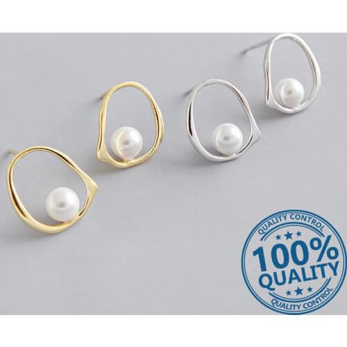 New Design Irregular Geometric Pearl Stud Earrings For Women 100% 925 Sterling Silver Personality Lady Fashion Jewelry eh411