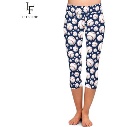 Summer New Arrivals 3D Baseball Print Women Capri Leggings High Waist Double Side Brushed Milk Silk Plus Size Casual Leggings