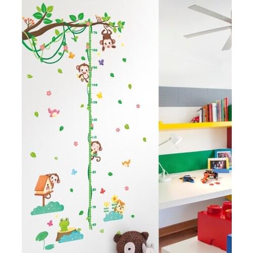 Cute Cartoon Monkey Baby Height Wall Stickers kids Bedroom Living Room Childrens Growth Measuring Scale Decorative Wallpaper