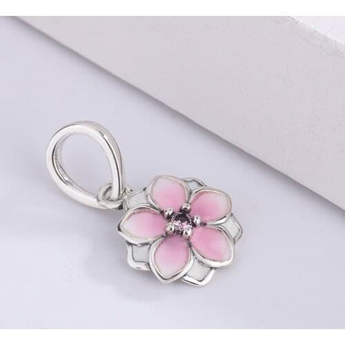 Fashion 925 Sterling Silver Pink Zircon Enamel Flower Pendant Charm Bracelet DIY Jewelry Making For Womens Necklace Bracelet