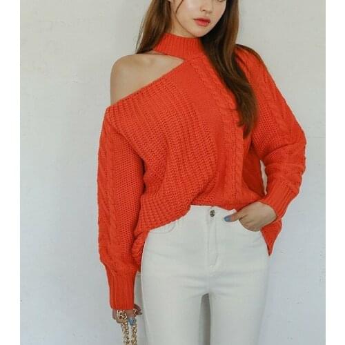 Trendy New Nice Womens Sexy Sweaters Casual Minimalist Tops Sexy Korean Style Knitting Off Shoulder Ladies Autumn Winter