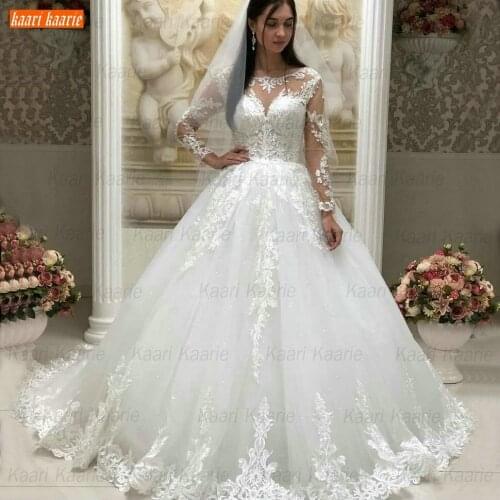 Fashion Boho Wedding Gowns Long Sleeves Women Lace Up Appliques Tulle Ball Gown Bride Dresses 2020 Custom Made Hochzeitskleid