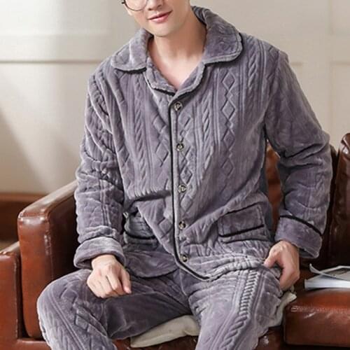 Mens Pajamas Warm Sleepwear Men Flannel Winter Thick Pajamas Set Thick Long Sleeve Pijama Casual Pyjamas Coral Fleece Suits 3XL