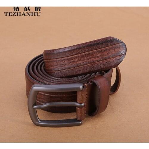 Men Male Genuine Real Leather Vintage Luxury Belt Cowhide Pin Buckle Business Waist Band Belts Brand Design High Quality