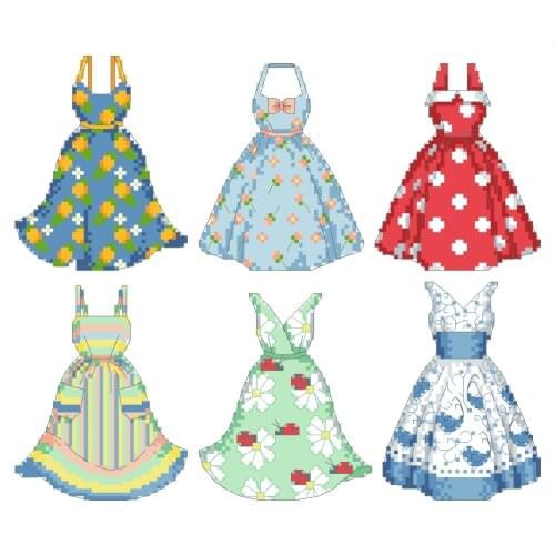 6 dresses cross stitch package women skirt clothes 18ct 14ct 11ct white cloth cotton thread embroidery DIY handmade needlework