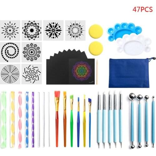 47pcs/set Mandala Dotting Tools for Painting Rock Stone Pen Stencil Template Brush Kit