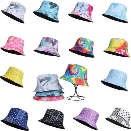 New Summer Tie dye Bucket Hats Women Mens Panama Hat Double-sided Wear Fishing Hat Fisherman Cap For Boys/Girls Bob Femme Gorro