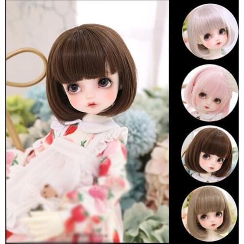 1/3 1/4 1/6 1/8 BJD sd doll wig black high temperature fiber heat resistant wire short curl bangs doll hair