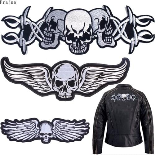 Prajna Motorcycle Hippie Patch Stickers Punk Skull Biker Iron On Embroidered Patches For Clothes Stripes Letter Patch Applique