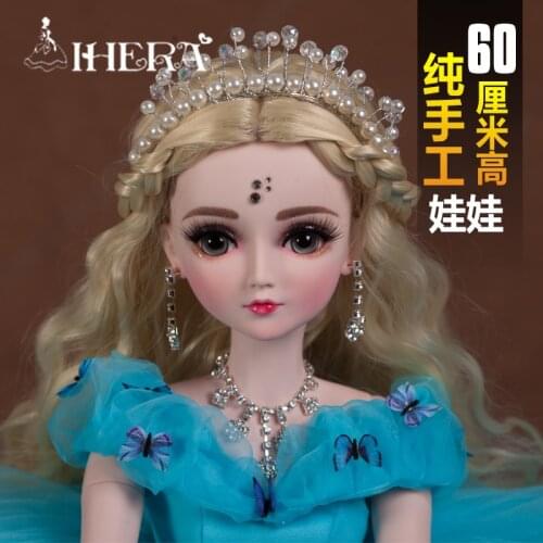 FULL SET Top quality 1/3 pvc bjd 60cm wedding doll blue dress blonde night lolita reborn baby doll best gift child kids