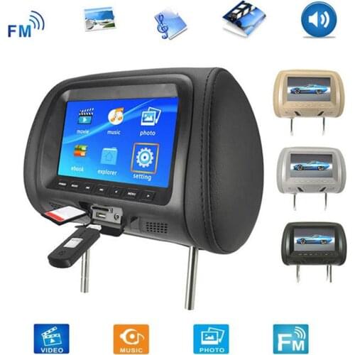 HOT Universal 7 Touch Screen 1024X600 Car Headrest Monitor MP4 MP5 Player Pillow Monitor Support AV/USB/SD/FM/Speaker/Headphone