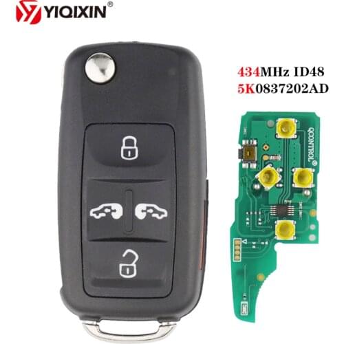 YIQIXIN 5 Button Remote Flip Key Fob For VW Volkswagen Sharan Multivan T5 Caravelle Control ASK 434mhz ID48 Fob Uncut Blade