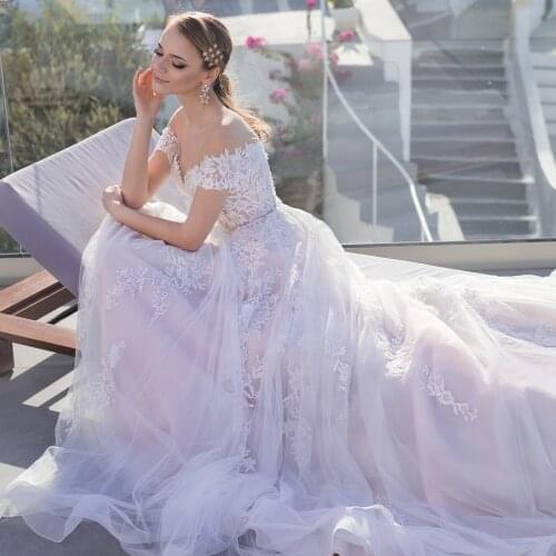 Romantic Boho A Line Wedding Dress 2021 Beach Appliques Beading Off The Shoulder Mariage Vestido De Noiva White Bridal Gowns