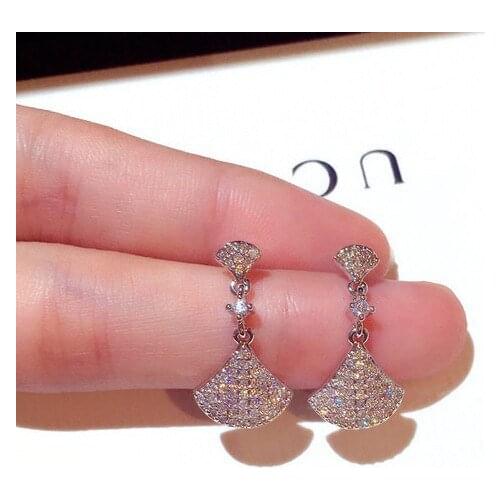 S925 Silver Needle Earrings New Simple Fan rhinestone Circle Joker Earrings boho earrings
