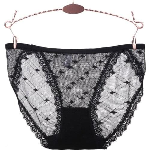 Sexy Transparent Lace Underwear Women M-XL Super Thin Hollow Out Female Breathable Sexy Lace Panties Black Low Waist Lingerie