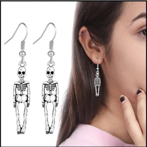 Primitive Tribal Bone Earrings Ear Hook Skull Earrings Halloween Metal Unisex Jewelry Emo Dangle Earrings Accessories For Women