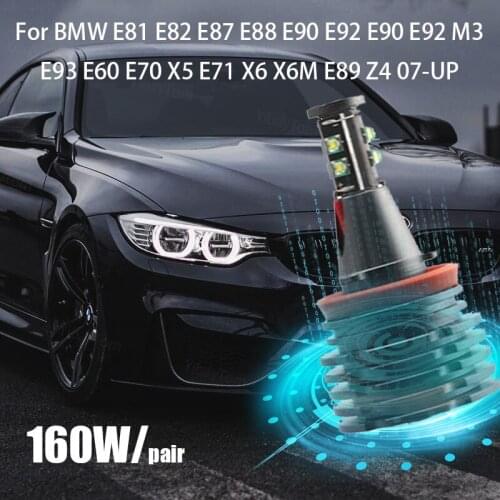 For BMW 1 3 5 E90 E92 M3 E93 E60 E70 E71 X5 X6 Super Bright Free Error 6000K White 160W/Pair High Power LED Angel Eyes Light