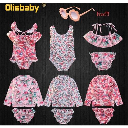 Toddler Vintage Swimsuit Brazilian Floral String Bikini Child Thong Two Piece Swimsuit for Girls Long Sleeve Speed Dry Swimwear