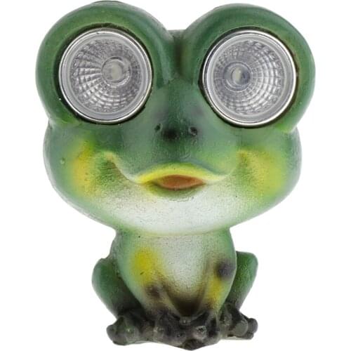 Green Frog Resin Garden Animal Statue with Solar-Powered Lights Eyes for Party Bar Home Patio Decoration Garden Statue