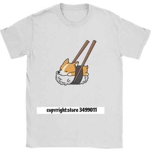 Men Tshirt Funny Sushi Corgi Dog Leisure Tee Shirt Round Neck Pure Cotton Graphic Tee Shirt Printed Sweatshirt