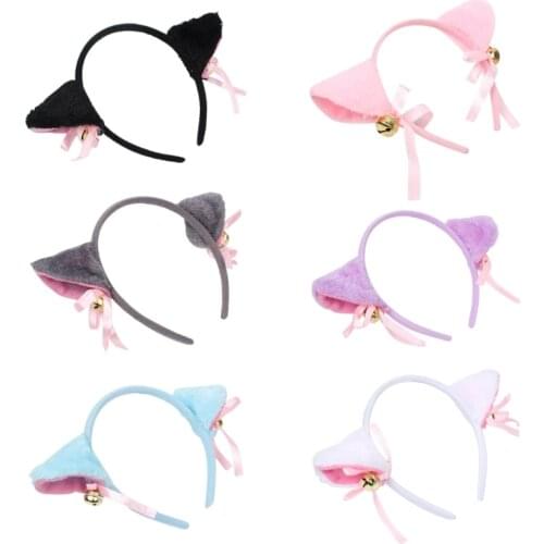 Womens Cute Fluffy Fox Cat Ears Headband With Jingle Bell Bowknot Decor Hair Hoop Party Supplies Cosplay Costume Photo Props