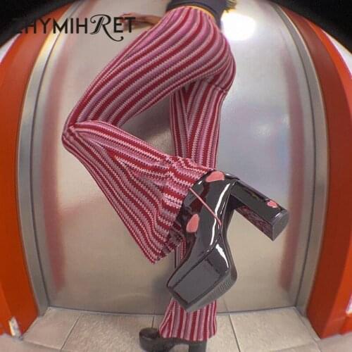 ZHYMIHRET Y2K Striped Flare Pants 2021 Summer Low Waist Womens Pants Skinny Trousers Womens Clothing Streetwear