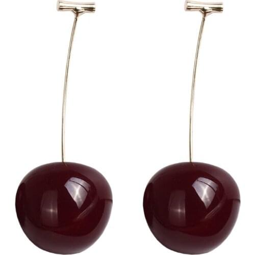Sweet Wine Red Resin Fruit Studs Fresh Red Cherry Harvest Stud Earrings Women