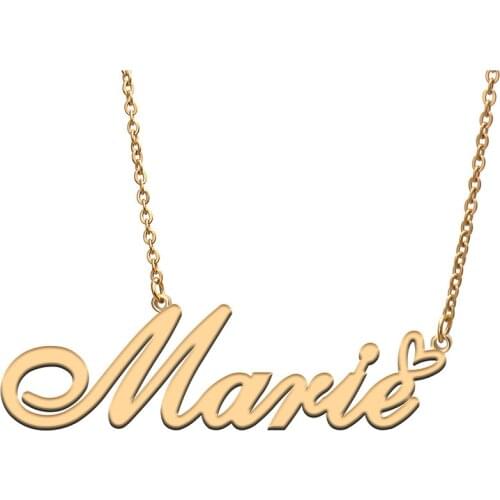 Love Heart Marie Name Necklace for Women Stainless Steel Gold & Silver Nameplate Pendant Femme Mother Child Girls Gift