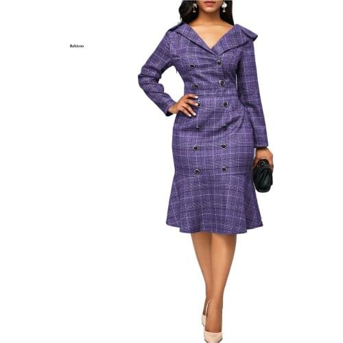 V-Neck Long-Sleeved Plaid Print Women Dress Party Leisure Office Long Paragraph Vestido Dress Spring Autumn Plus Size 5Xl